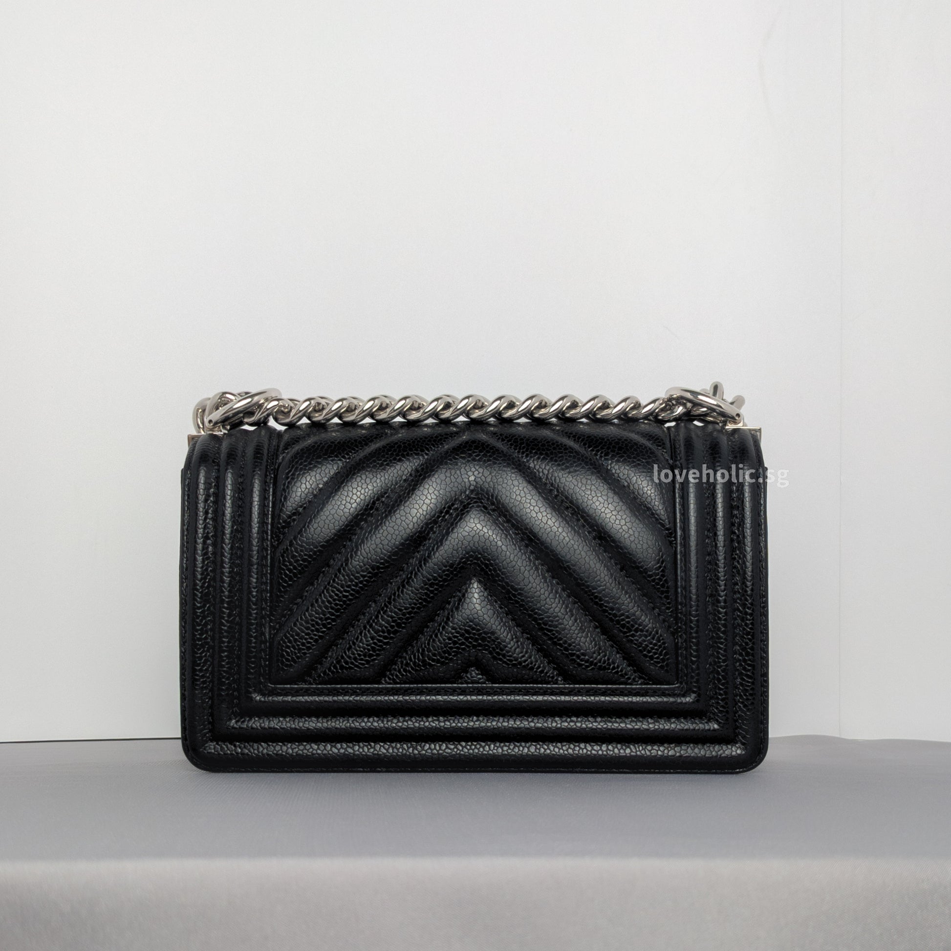 Chanel Boy Chevron Small | Black Caviar Silver Hardware-back