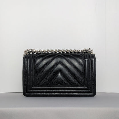 Chanel Boy Chevron Small | Black Caviar Silver Hardware-back