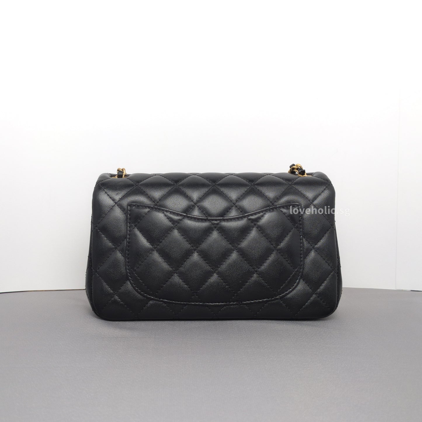 Chanel Pearl Crush Mini Rectangle | Black Lambskin Brushed Gold Hardware-back