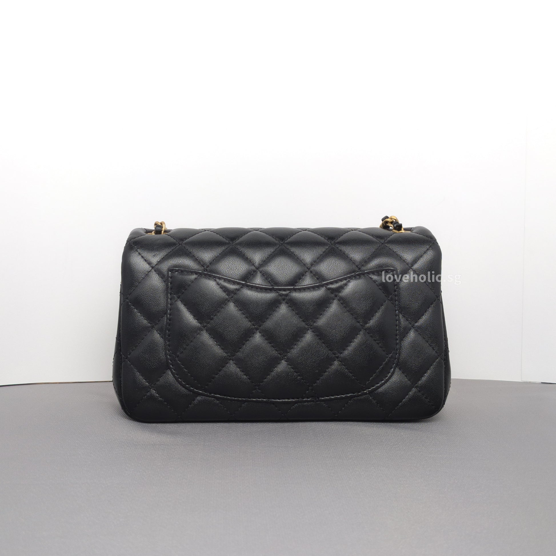 Chanel Pearl Crush Mini Rectangle | Black Lambskin Brushed Gold Hardware-back