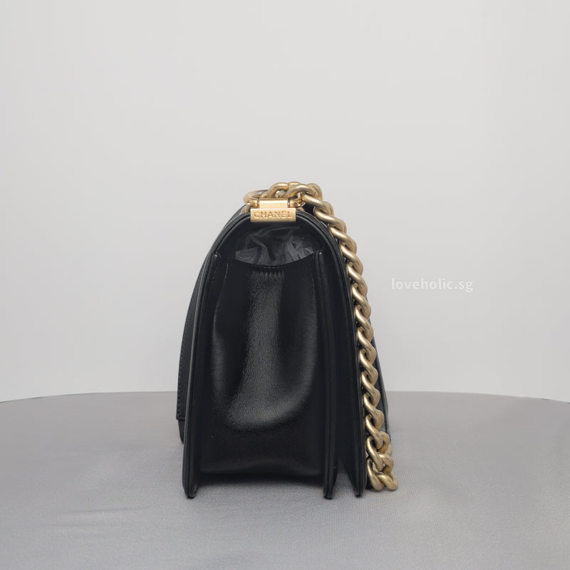 Boy Old Medium | Black Lambskin Brushed Gold Hardware