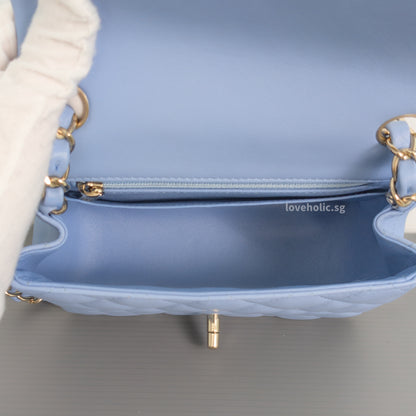 Classic Flap Mini Square  | Sky Blue Lambskin Light Gold Hardware