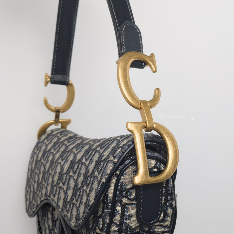 Saddle Medium | Blue Oblique  Jacquard Fabric Brushed Gold Hardware
