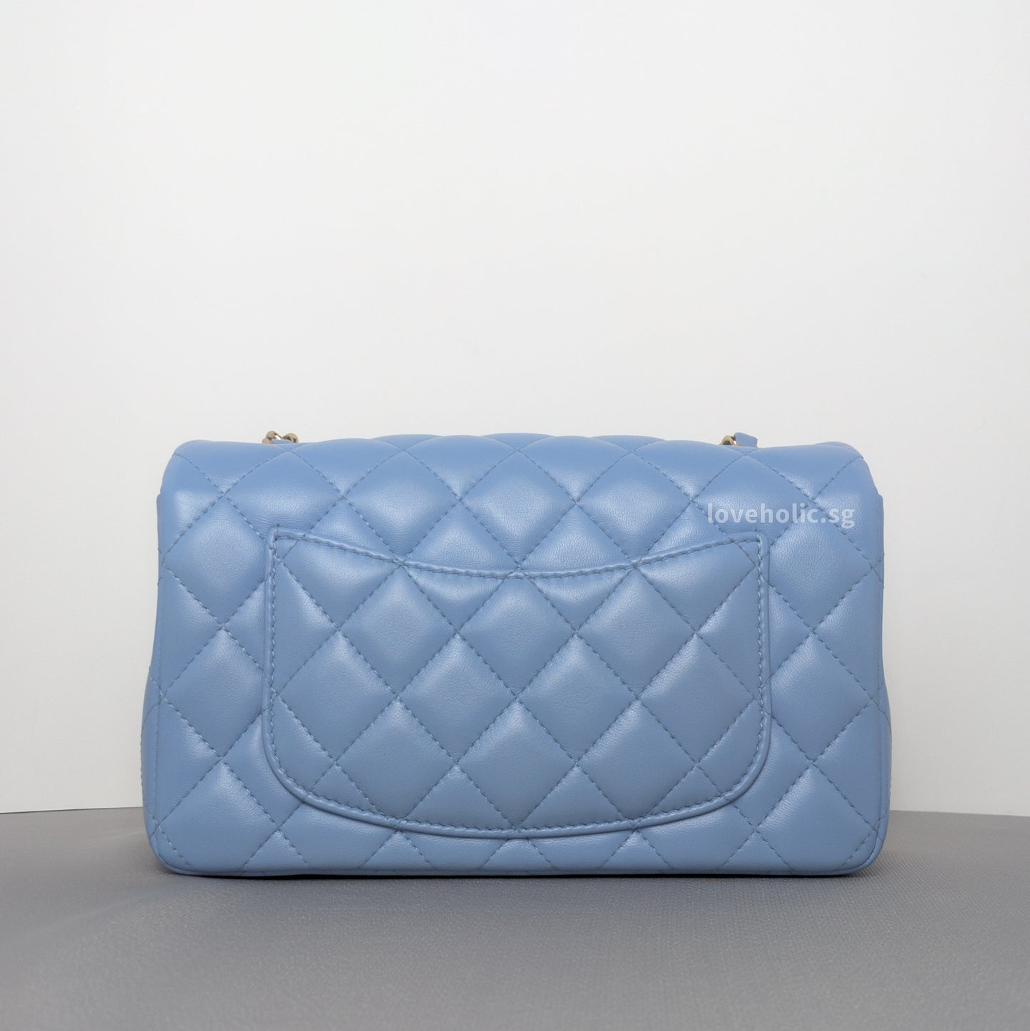 Chanel Classic Flap Mini Rectangle | 21C Sky Blue Lambskin Light Gold Hardware-back