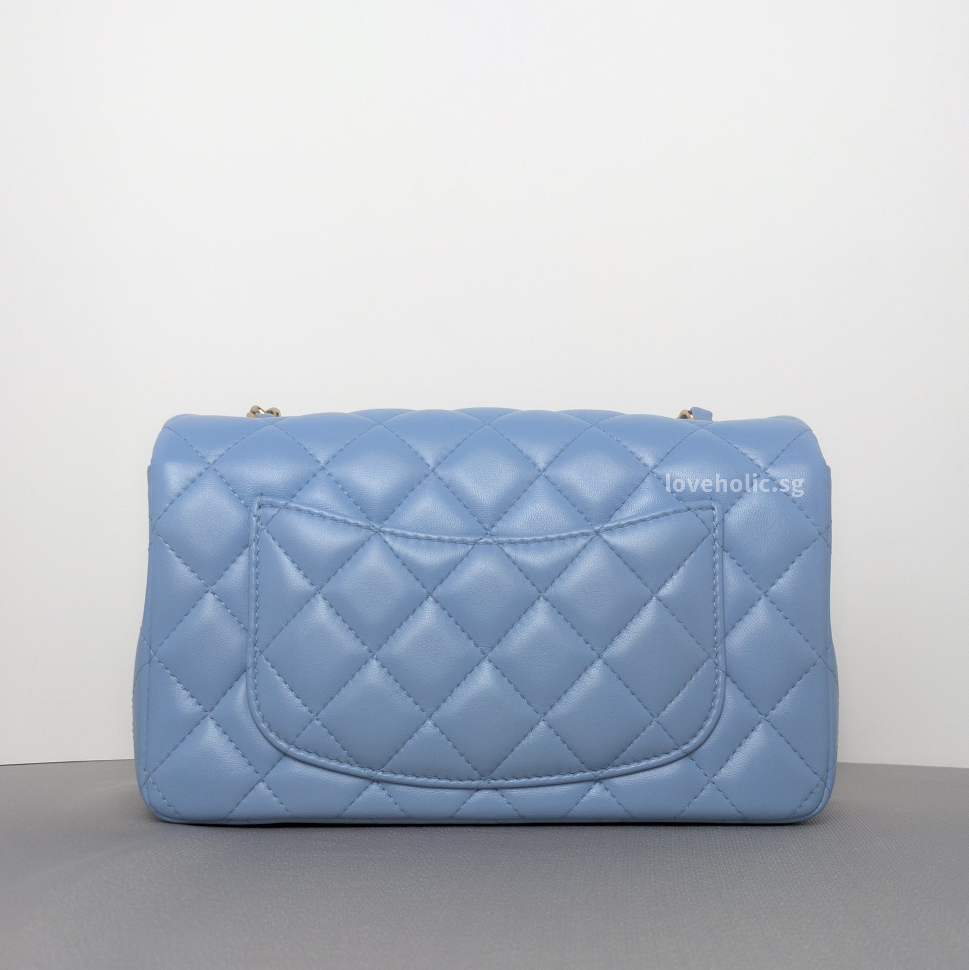 Chanel Classic Flap Mini Rectangle | 21C Sky Blue Lambskin Light Gold Hardware-back