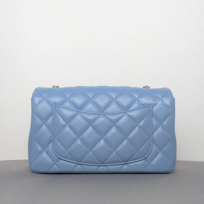 Chanel Classic Flap Mini Rectangle | 21C Sky Blue Lambskin Light Gold Hardware-back