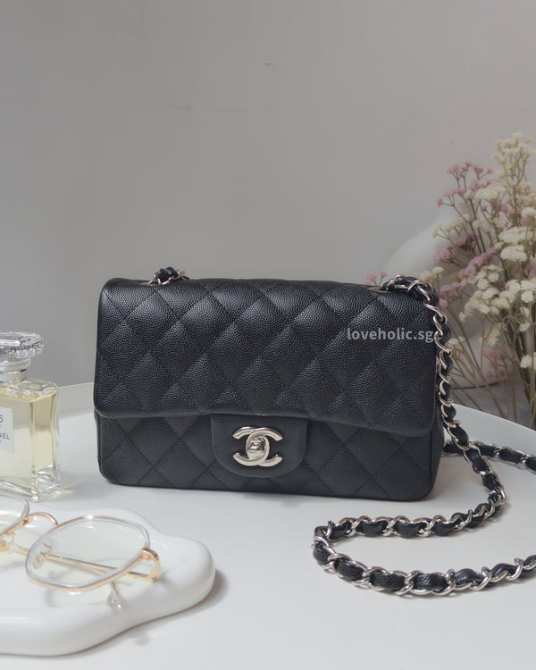 Chanel Classic Flap Mini Rectangle | 18B Black Caviar Silver Hardware-modelshots