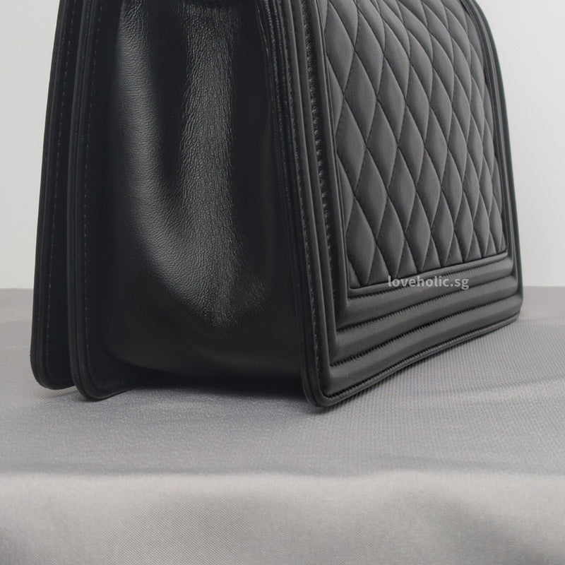 Boy Old Medium | Black Lambskin Brushed Gold Hardware