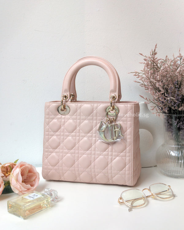 Dior Lady Dior Medium | Powder Pink Lambskin Light Gold Hardware-main