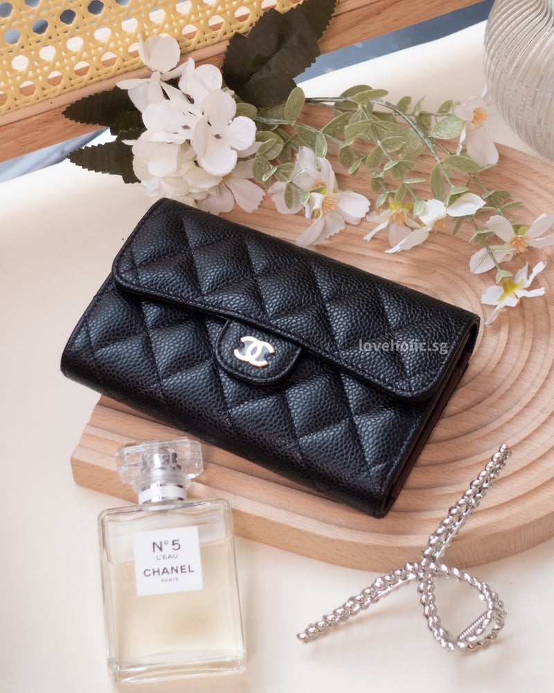 Chanel Classic Flap Wallet Medium  Black Caviar Gold Hardware  loveholic