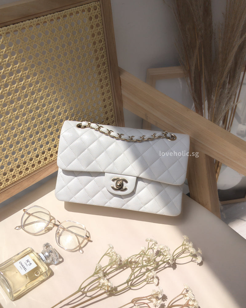 Chanel Classic Flap Small | 24C White Caviar Light Gold Hardware-main