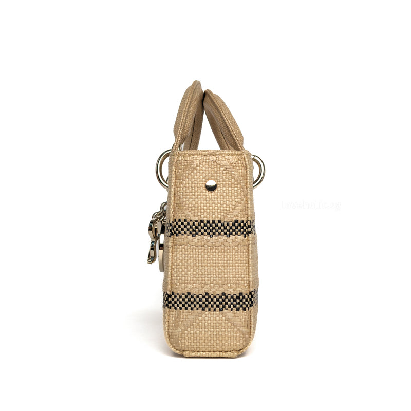 Dior Lady D-Joy Medium | Natural Cannage Raffia Fabric Gold Hardware