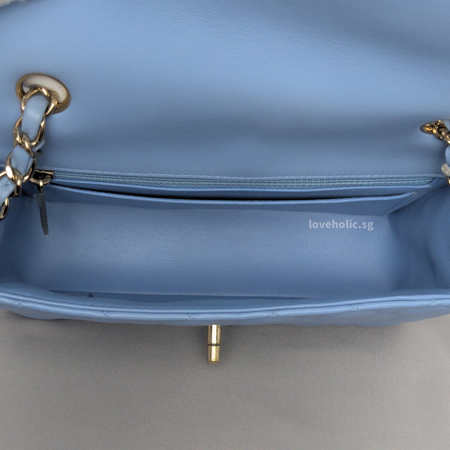 Classic Flap Mini Rectangle | 21C Sky Blue Lambskin Light Gold Hardware