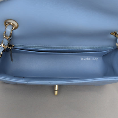 Classic Flap Mini Rectangle | 21C Sky Blue Lambskin Light Gold Hardware