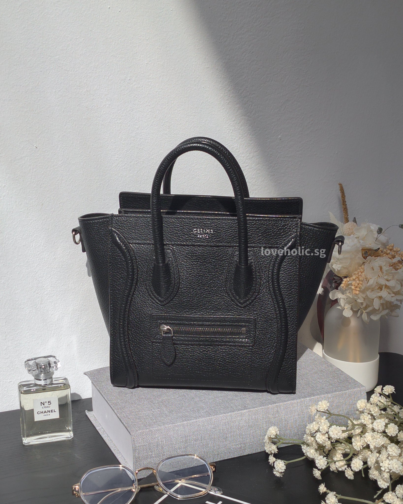 Celine Luggage Nano | Black Calfskin Ruthenium Hardware-main