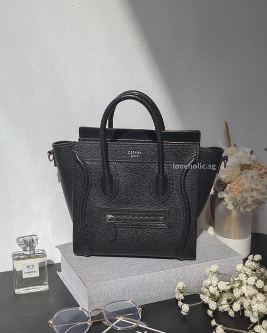 Celine Luggage Nano | Black Calfskin Ruthenium Hardware-main
