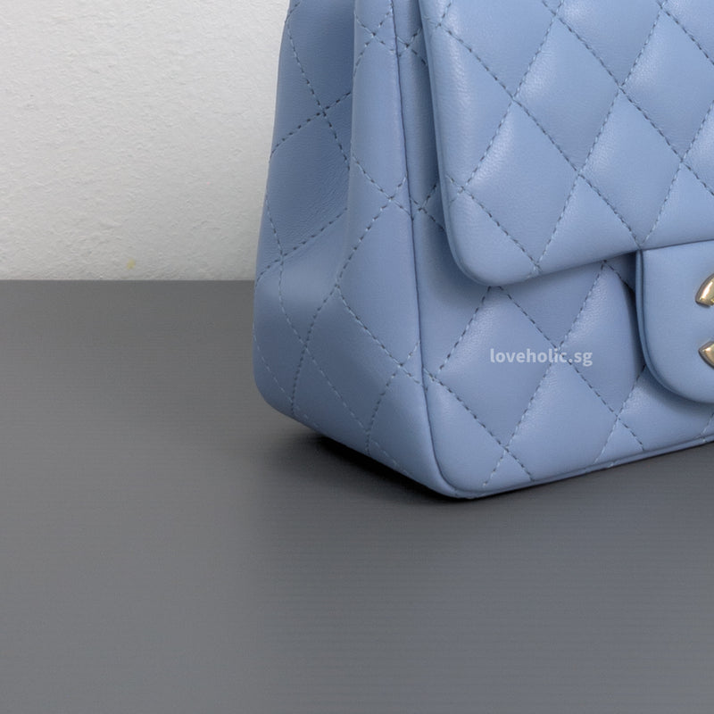 Classic Flap Mini Square  | Sky Blue Lambskin Light Gold Hardware