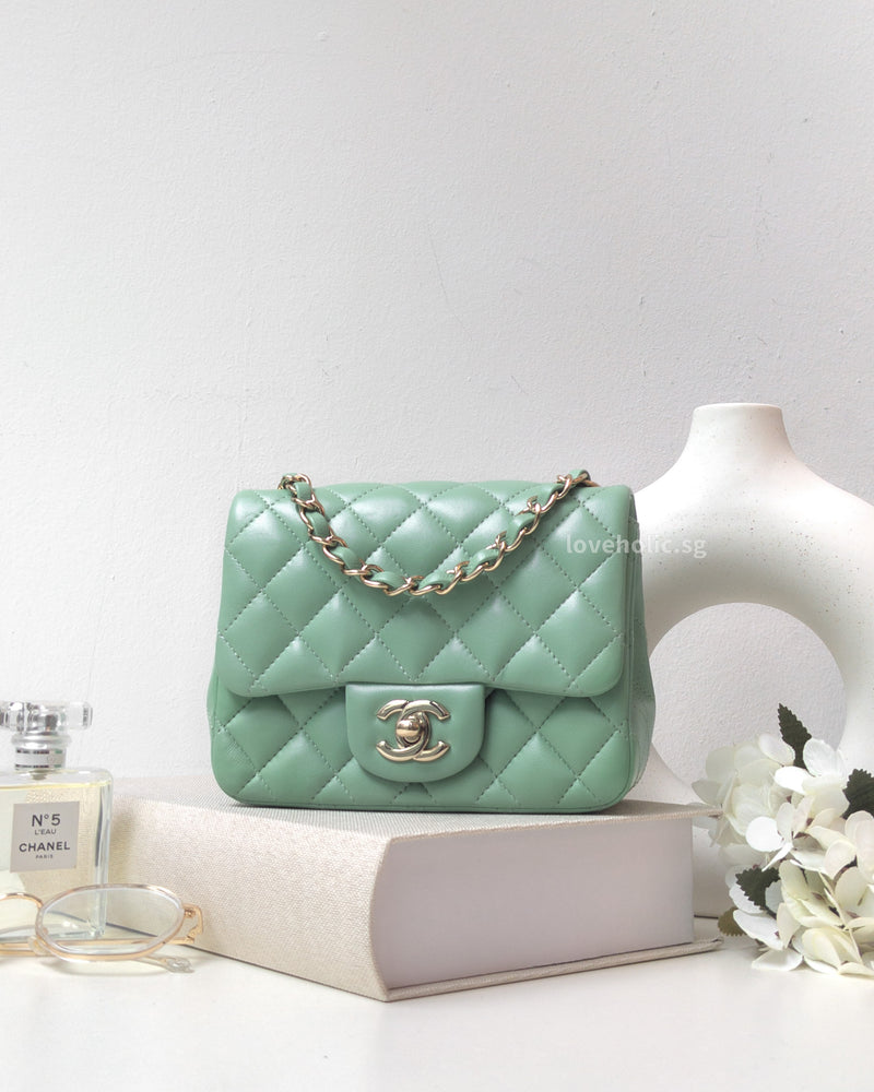 Chanel Classic Flap Mini Square | Green Lambskin Light Gold Hardware