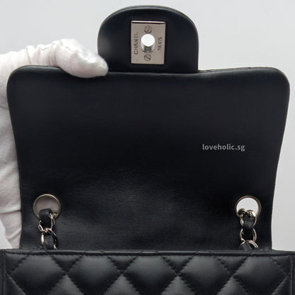 Classic Flap Mini Square | Black Lambskin Silver Hardware