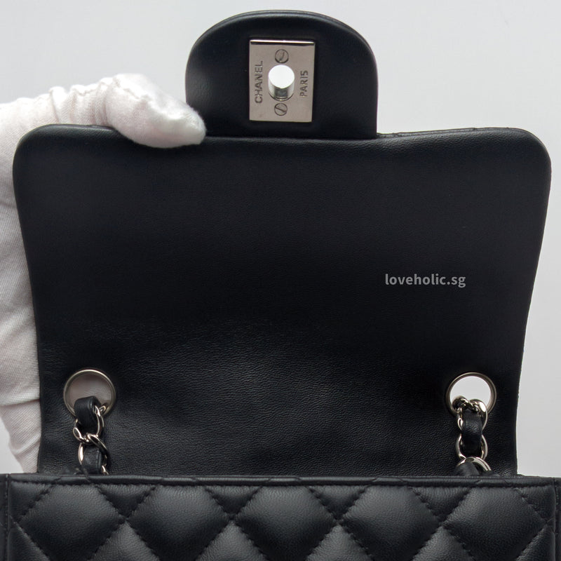 Classic Flap Mini Square | Black Lambskin Silver Hardware