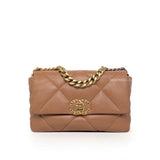 Chanel Chanel 19 Small | 21P Caramel Lambskin Brushed Gold Hardware-whitebackground