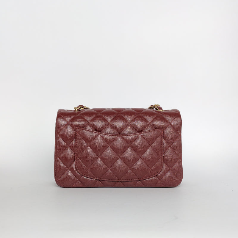 Chanel Classic Flap Mini Rectangle | 18C Burgundy Caviar Brushed Gold Hardware-back