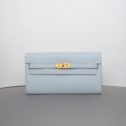 Hermes Kelly To Go Bleu Brume Epsom Gold Hardware-whitebackground