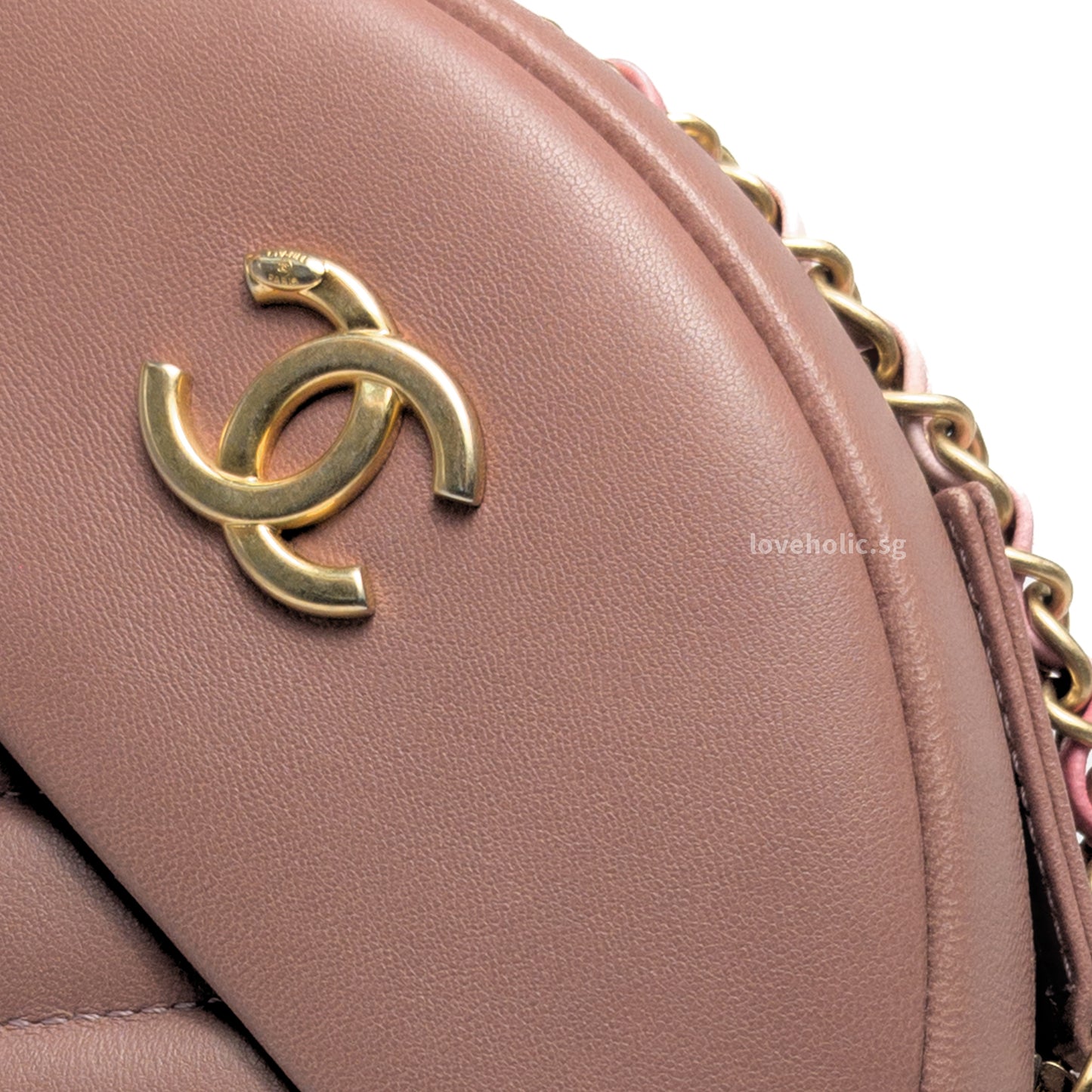 Round Clutch with Chain Pink Lambskin Brushed Gold Hardware