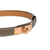 Hermes Kelly 18 Belt  | Etoupe Calfskin Rose Gold Hardware-whitebackground