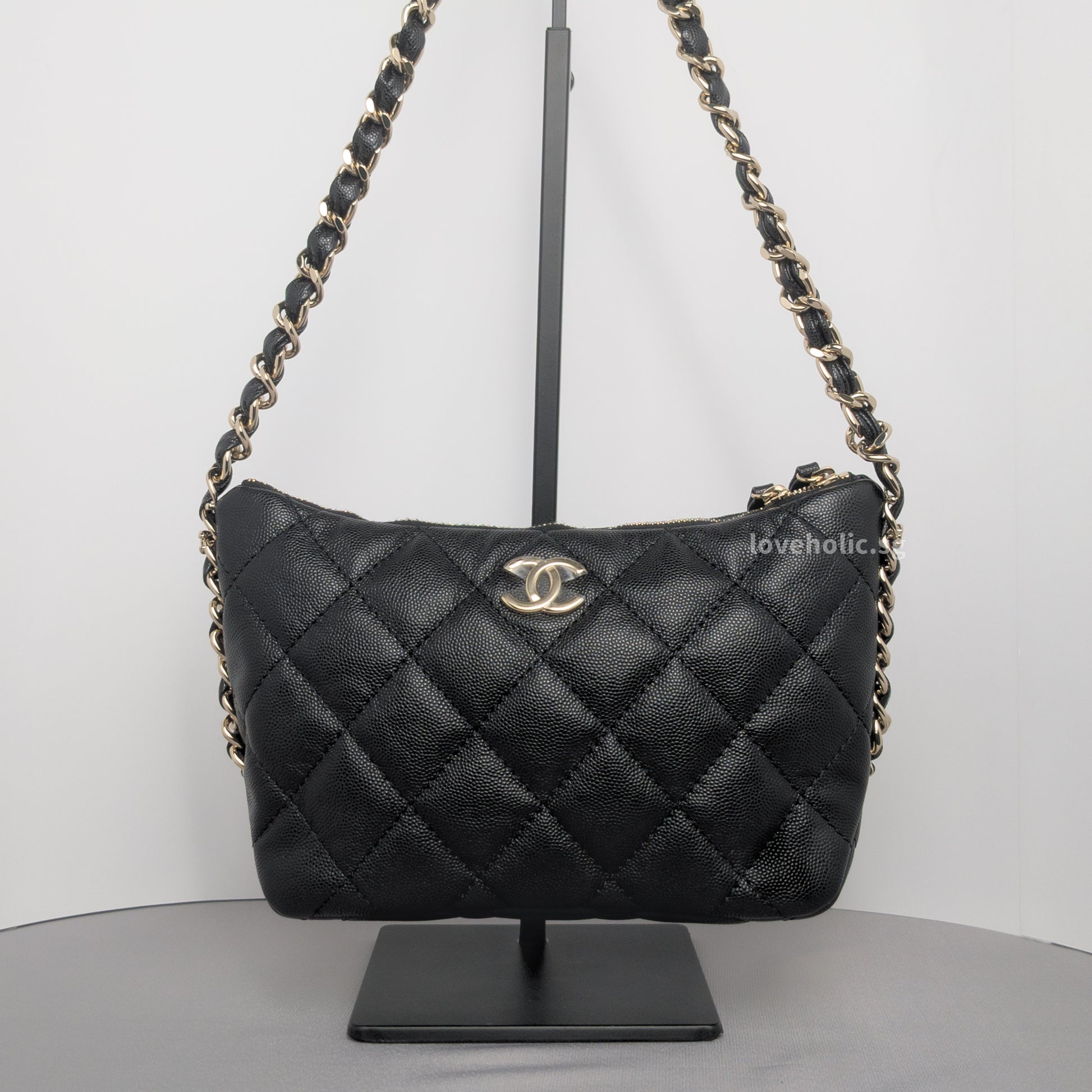 Chanel Hobo 24P Small | Black Caviar Gold Hardware-whitebackground
