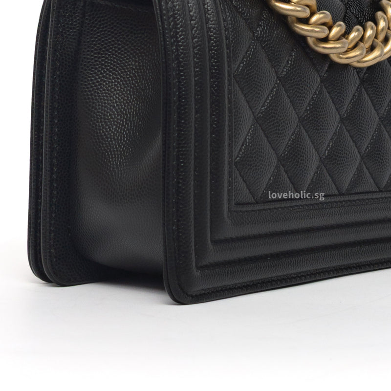 Chanel Boy Small | Black Caviar Brushed Gold Hardware