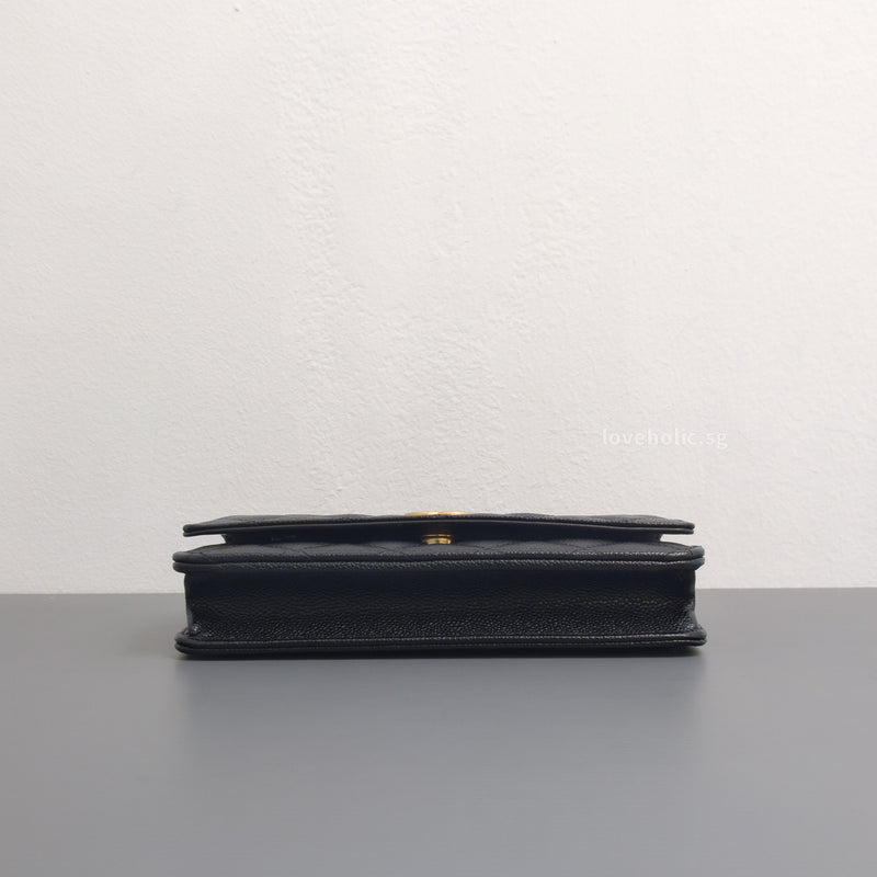 Wallet On Chain With Top Handle | 22S Black Caviar Brushed Gold Hardware