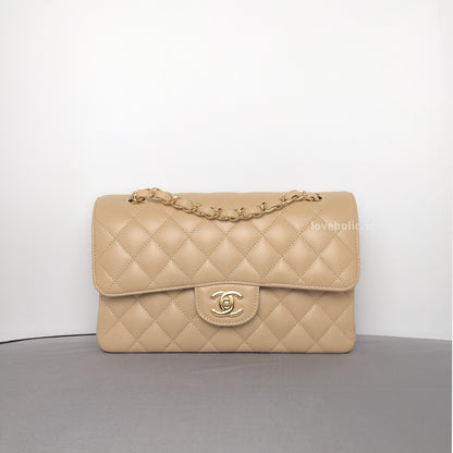Chanel Classic Flap Small | Beige Claire Caviar Gold Hardware-whitebackground