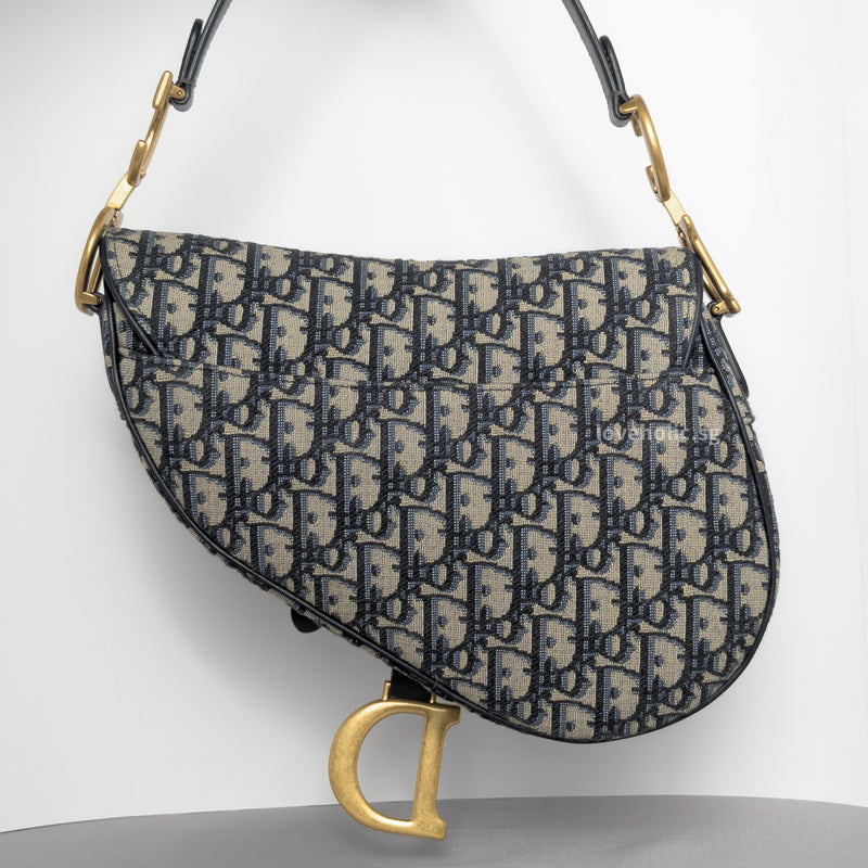 Dior Saddle Medium | Blue Oblique  Jacquard Fabric Brushed Gold Hardware-back