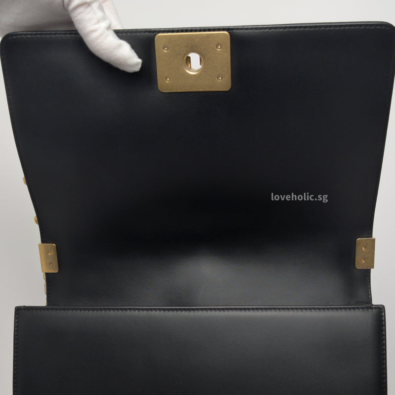 Boy Old Medium | Black Lambskin Brushed Gold Hardware