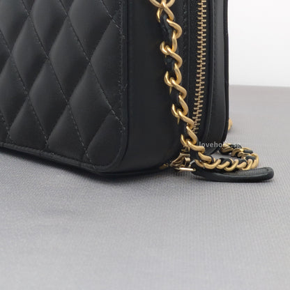Camera Bag Mini with Pearl Crush | Black Lambskin Brushed Gold Hardware