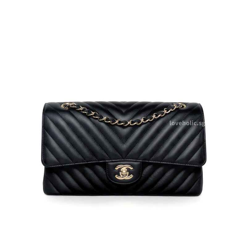 Chanel Classic Flap Chervon Medium | Black Caviar Light Gold Hardware-whitebackground