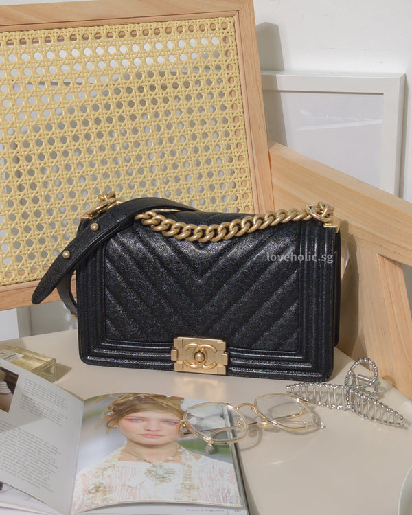 Chanel Boy Chevron Medium | Black Caviar Brushed Gold Hardware-main