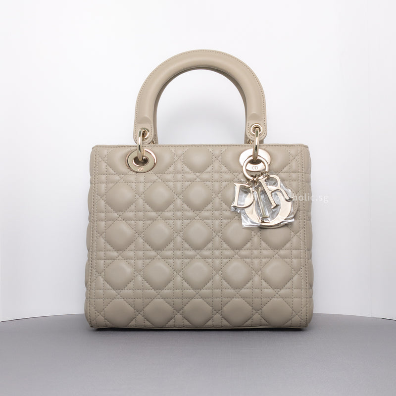 Dior Lady Dior Medium  | Beige Lambskin Light Gold Hardware-whitebackground