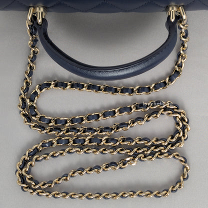 Mini Rectangle with Top Handle 24P Navy Lambskin Light Gold Hardware