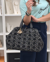 Dior Large Toujours | Black Tweed with White Cannage Motif Light Gold Hardware-modelshots