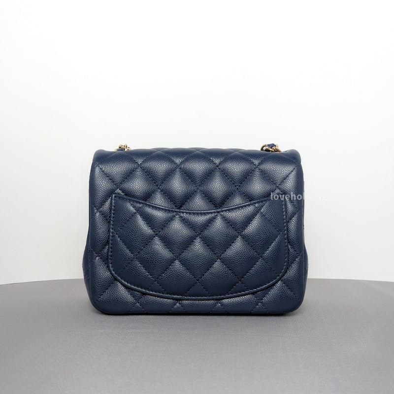 Chanel Classic Flap Mini Square | 17B Navy Blue Caviar Light Gold Hardware-back