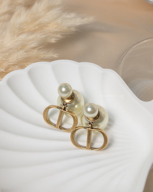 Dior Earrings Tribales | Antique Gold-Finish Metal with White Resin Pearls  -main