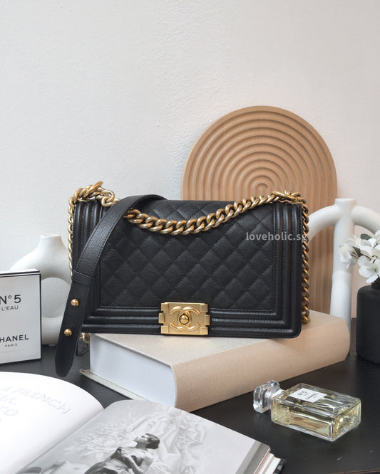 Chanel Boy Old Medium | Black Caviar Brushed Gold Hardware-main