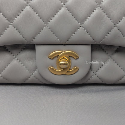Pearl Crush Mini Rectangle 22B Light Grey Lambskin Brushed Gold Hardware
