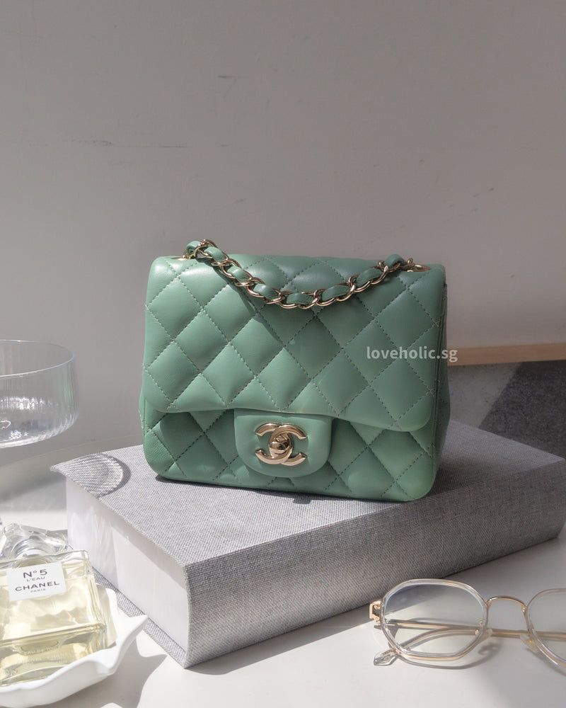 Chanel Classic Flap Mini Square | 21C Light Green Lambskin Light Gold Hardware-main