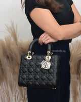 Dior Lady Dior Medium | Black Lambskin Gold Hardware-modelshots