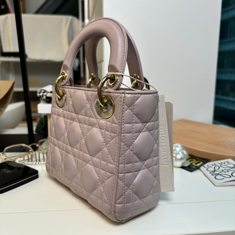 Dior Lady Dior Mini | Pearlescent Lotus Pink Lambskin Gold Hardware