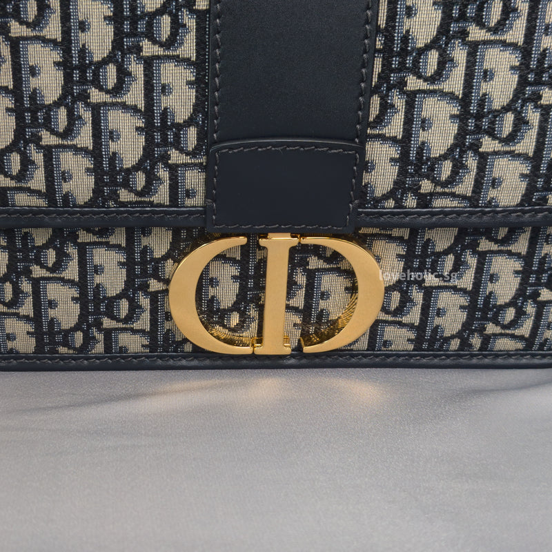 Dior Montaigne 30 Oblique Jacquard Blue Jacquard Fabric Gold Hardware