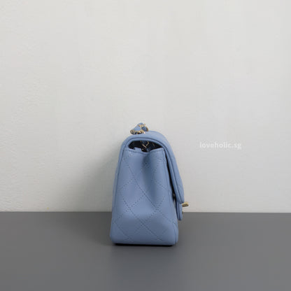 Classic Flap Mini Square  | Sky Blue Lambskin Light Gold Hardware